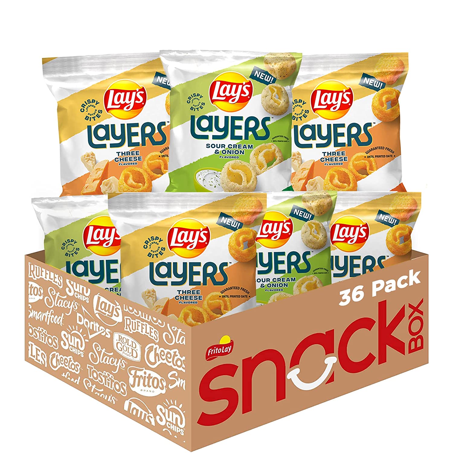 Lay-s Layers Crispy Bite Sized Potato Snacks. 2 Flavor Variety Pack. 0.5oz Bags. (36 Pack)