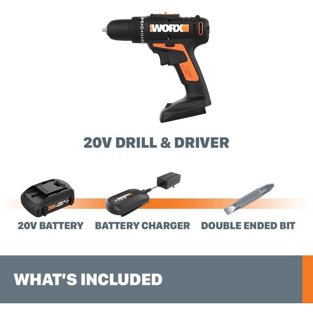 Worx WX101L 20V Power Share Cordless Drill and Driver with Battery & Charger