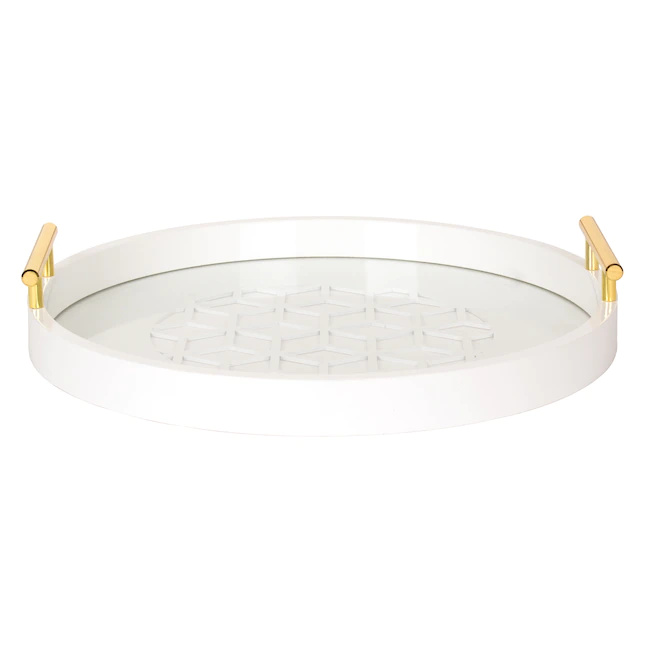 Kate and Laurel 15.5-in x 15.5-in White Decorative Tray with Gold Metal Handles