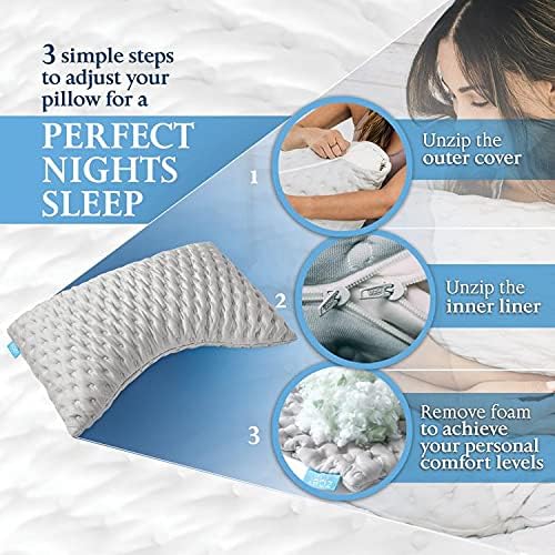 Zoey Sleep Adjustable Memory Foam King Size Bed Pillows for Sleeping - Side. Back or Stomach Sleeper Pillow for Neck and Shoulder Pain - Soft Plush Machine Washable Pillow Cover