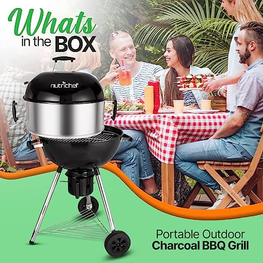 SereneLife Stainless Steel Portable Outdoor Charcoal BBQ Grill Offset Smoker with Cover