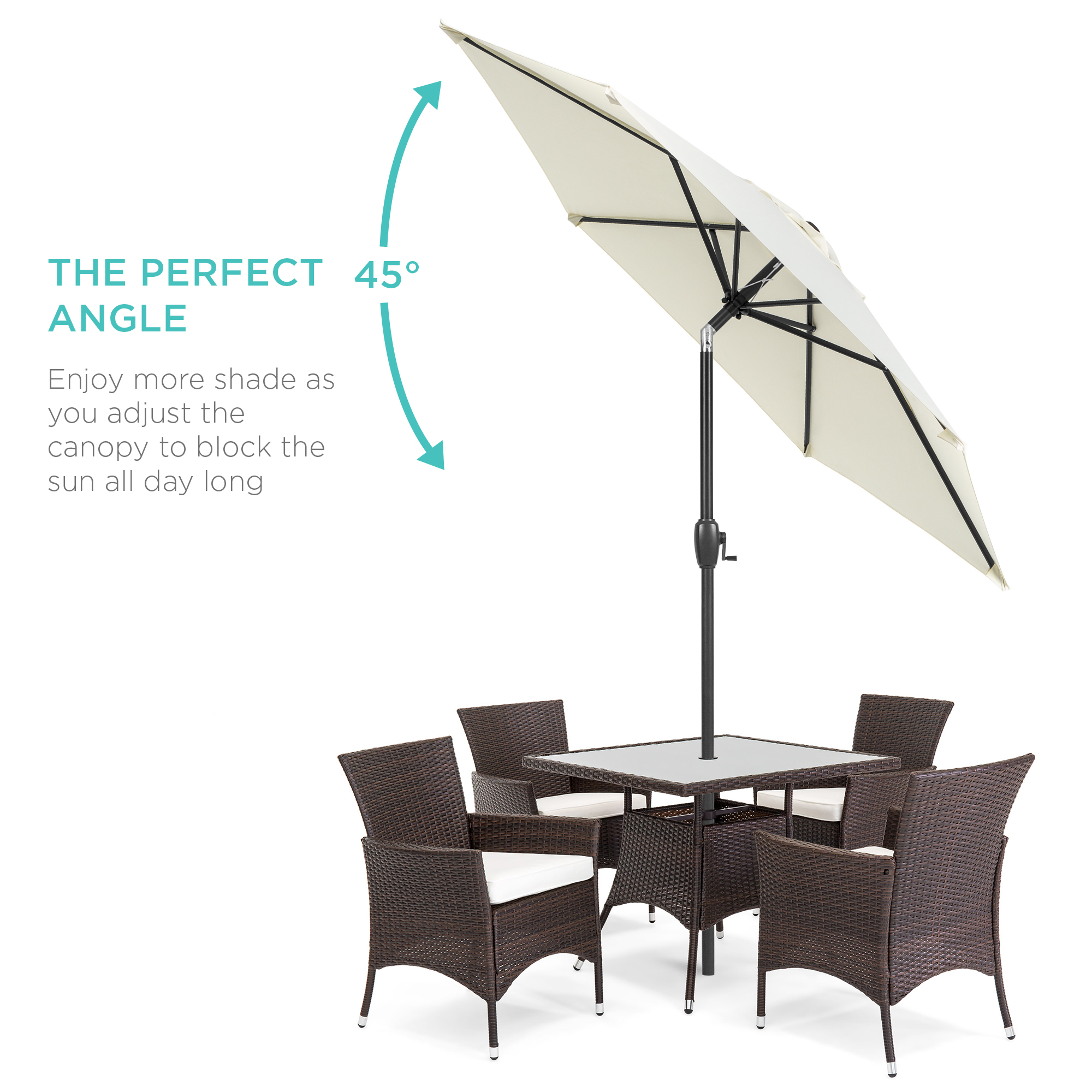 Best Choice Products 7.5ft Heavy-Duty Outdoor Market Patio Umbrella w/ Push Button Tilt. Easy Crank Lift - Cream