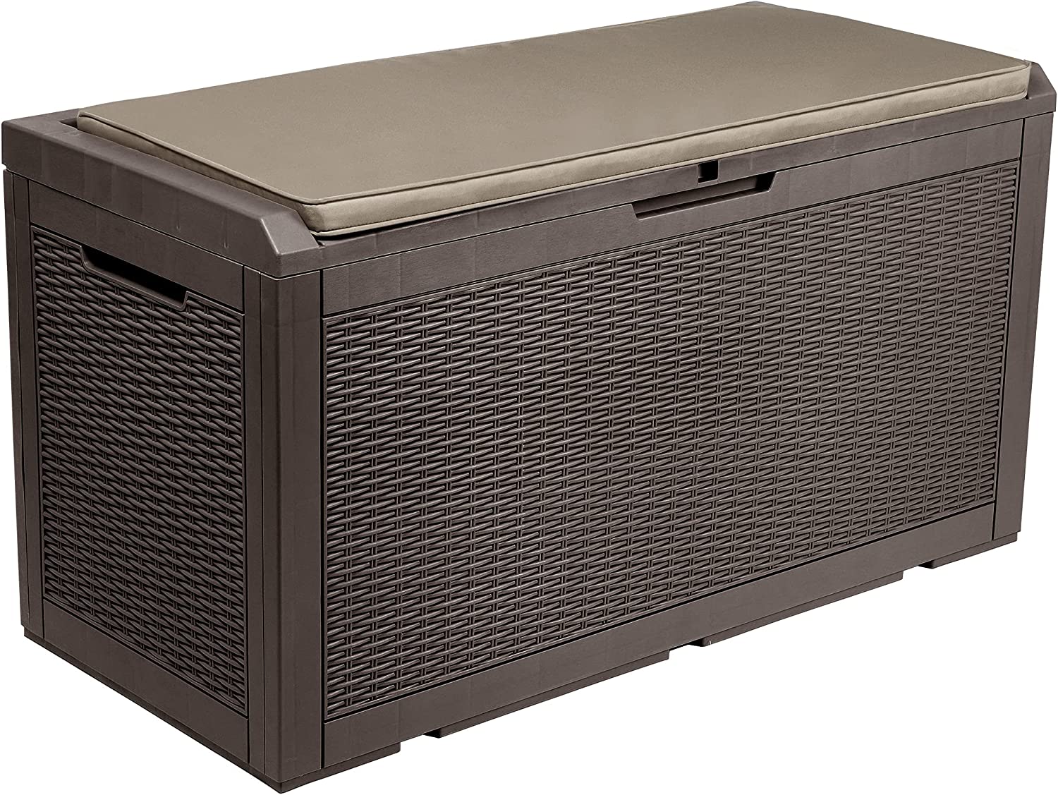 YITAHOME 100 Gallon Large Resin Deck Box Outdoor Storage with Cushion for Patio Furniture.Outdoor Cushions.Garden and Pool Supplies-Waterproof.Lockable (Brown)