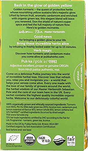 Pukka Turmeric Glow. Lemon & Whole Leaf Green Tea. 3 Pack. 60 Tea Bags