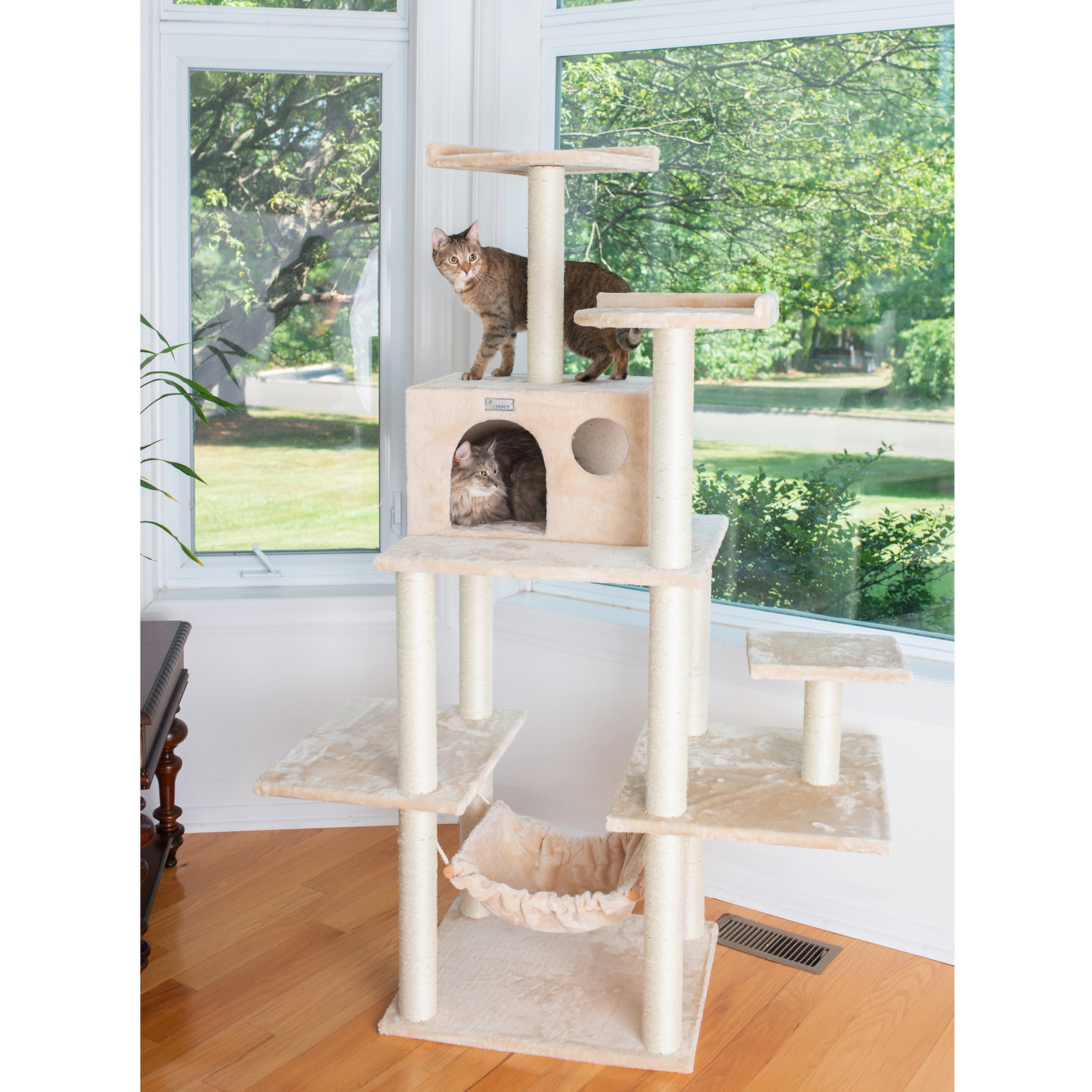 Armarkat 68-in real wood Cat Tree & Condo Scratching Post Tower. Beige