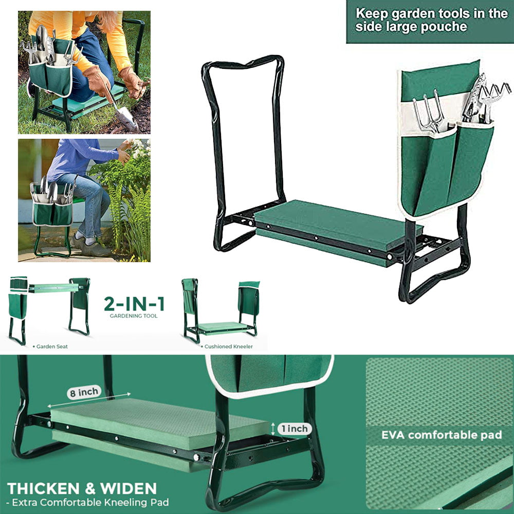 Garden Kneeler and Seat with 1 Tool Pouches. Portable Garden Bench EVA Foam Pad with Kneeling Pad. Protect Knees and Clothes