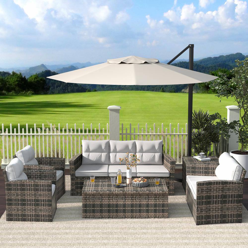 WESTIN OUTDOOR  Alpine 6-Piece Rattan Wicker Outdoor Patio Conversation Set with White Cushions