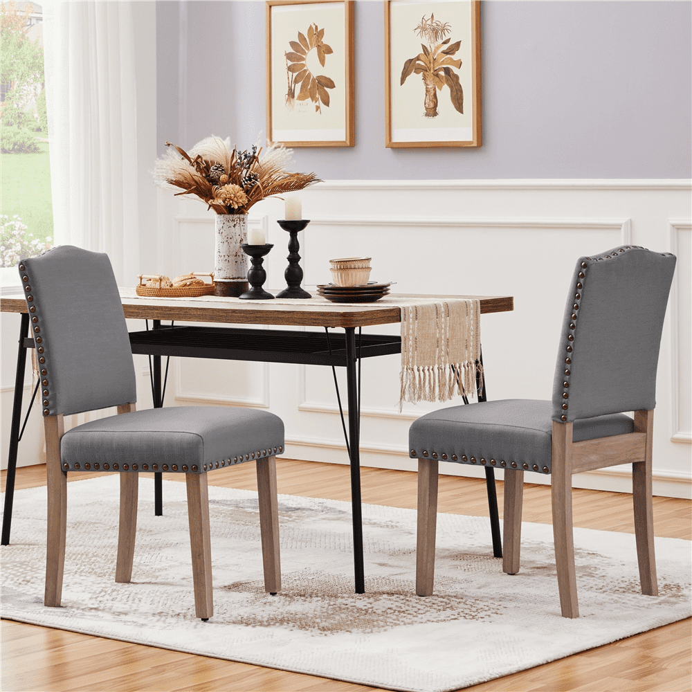 SMILE MART 2PCS Upholstered Parsons Dining Chairs for Kitchen .Dark Gray