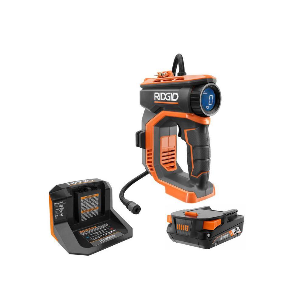 RIDGID R87044KN 18V Cordless Digital Inflator Kit with 2.0 Ah Battery and Charger