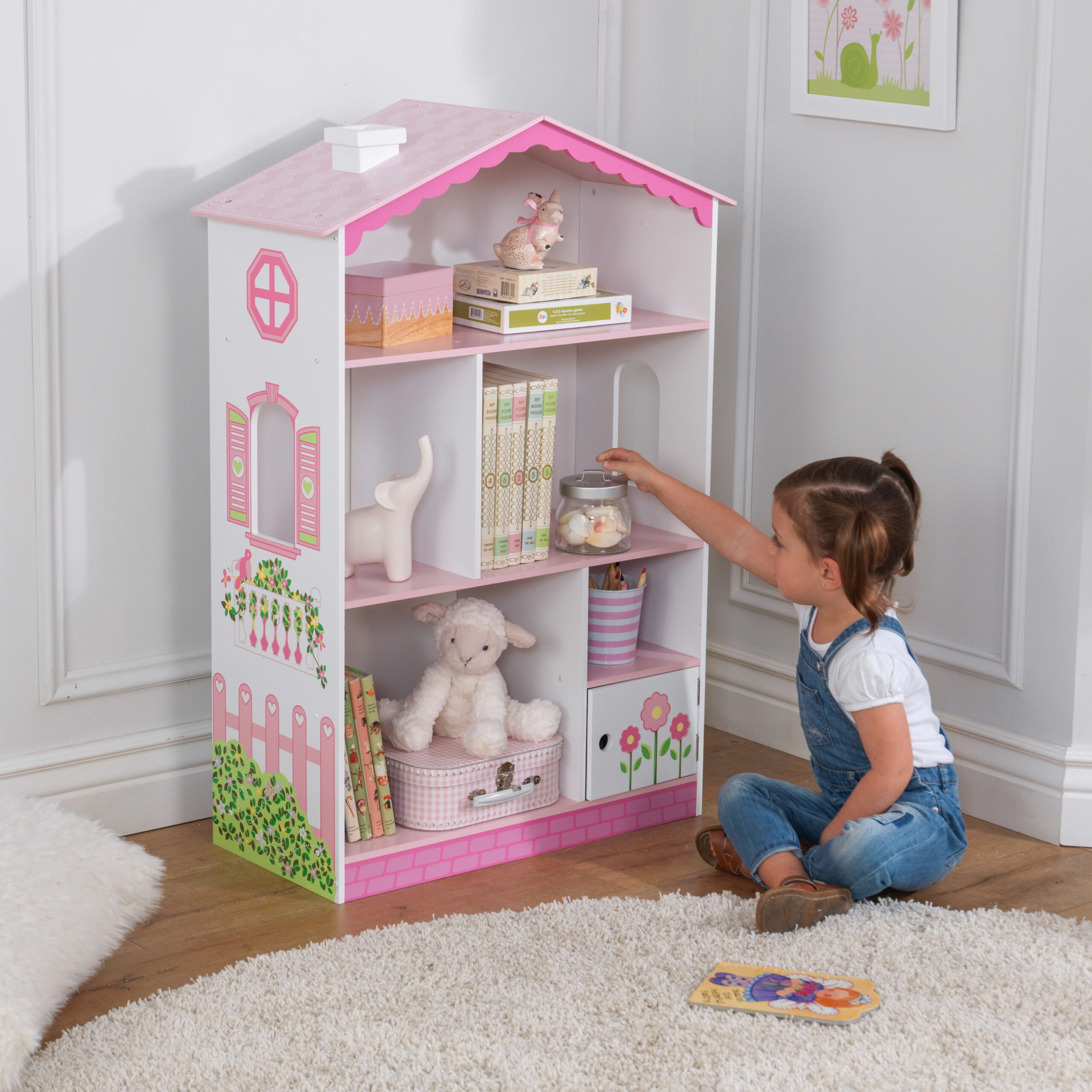 KidKraft Dollhouse Cottage Wooden Bookcase. Pink & White