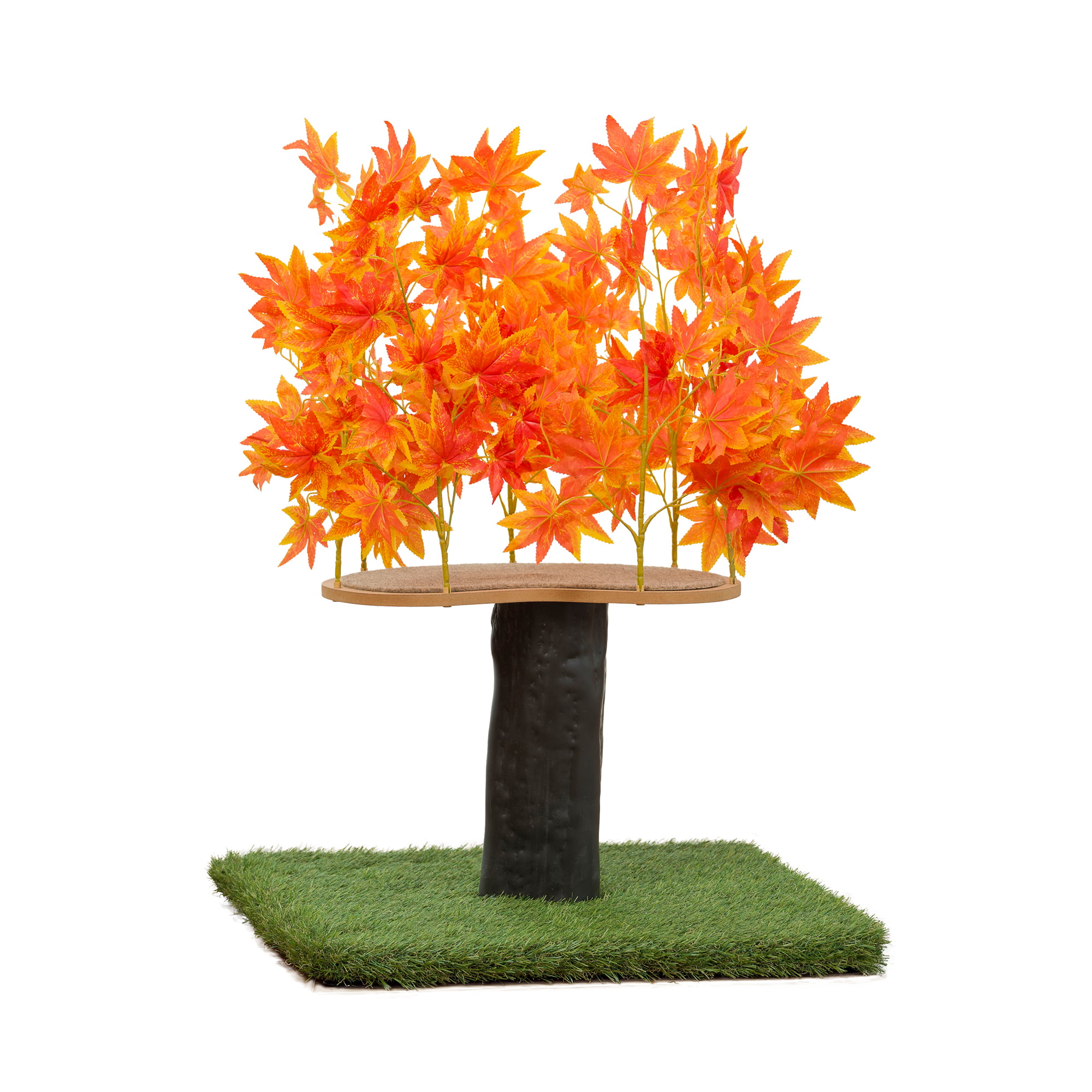 On2Pets 2ft Interchangeable Leaves Cat Activity Tree. Indoor Cat Tower. Comfy Cat Condo with Scratching Pads. Orange Blaze