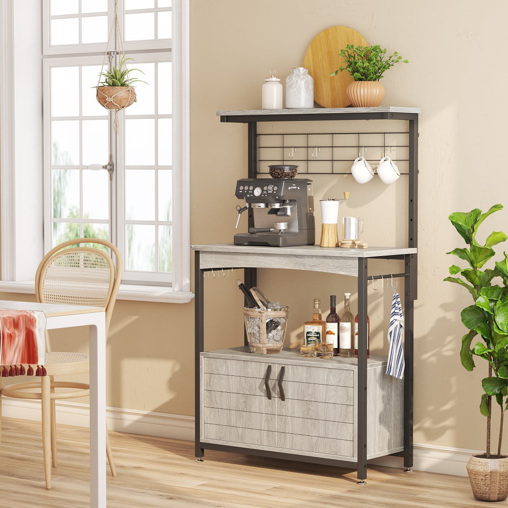 Bestier 3-Tier Kitchen Baker-s Rack Microwave Oven Stand with Storage Cabinet Grey