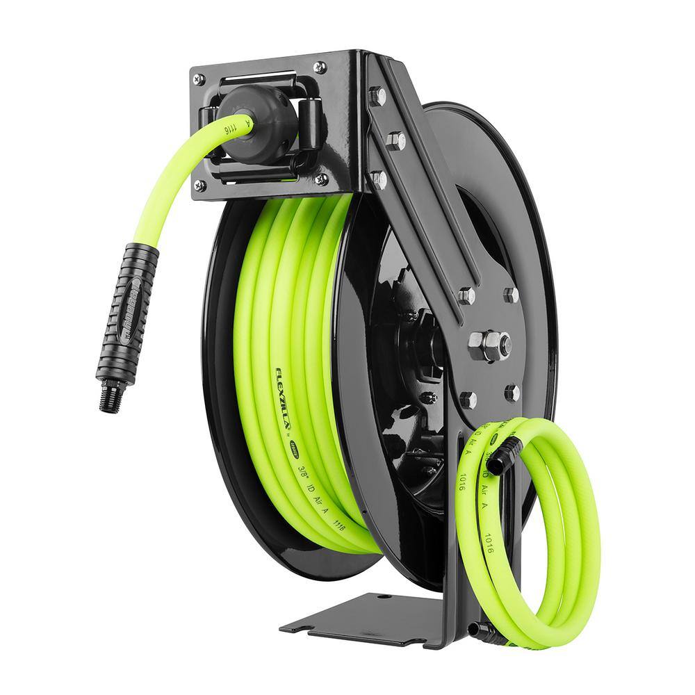 Flexzilla L8611FZ 3/8 in. x 50 ft. Open Faced Retractable Air Hose Reel with Single Axle Arm & 1/4 in. MNPT Fitting