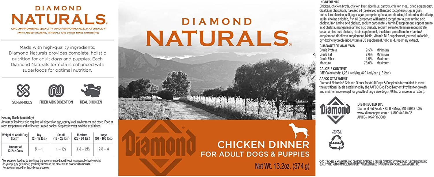 Diamond Naturals Adult Dogs and Puppies Canned Food. Chicken Dinner. 13 oz (12 Pack)