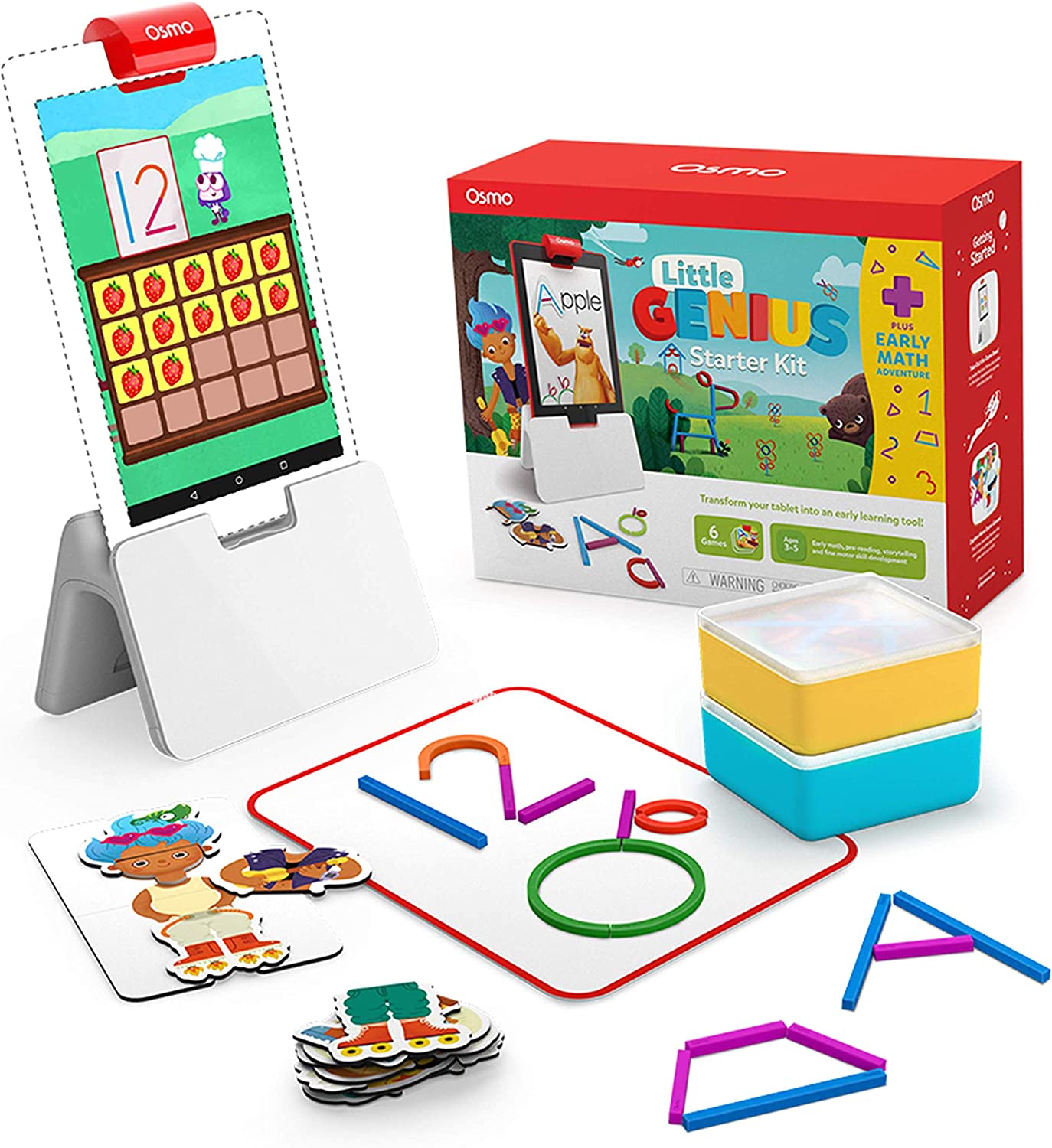 Osmo - Little Genius Starter Kit for Fire Tablet + Early Math Adventure-6 Educational Games-Ages 3-5-Counting. Shapes & Phonics-STEM Toy Gifts 3 4 5 (Osmo Fire Tablet Base Included-Amazon Exclusive)