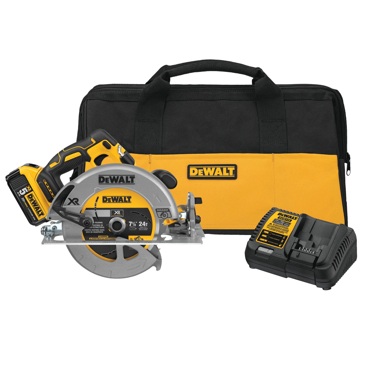 DEWALT XR 20-volt Max 7-1/4-in Brushless Cordless Circular Saw Kit Circular Saw (1-Battery and Charger Included)