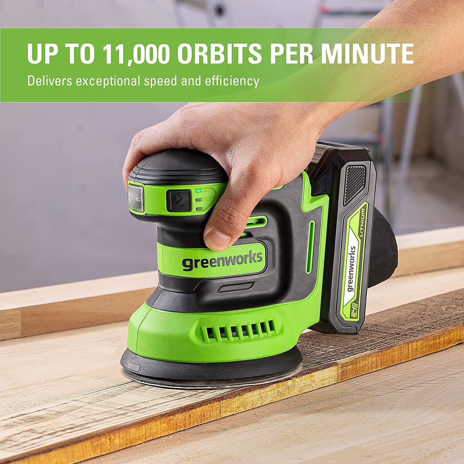 Greenworks 24V 5″ Orbital Sander Kit with 2Ah Battery and Charger