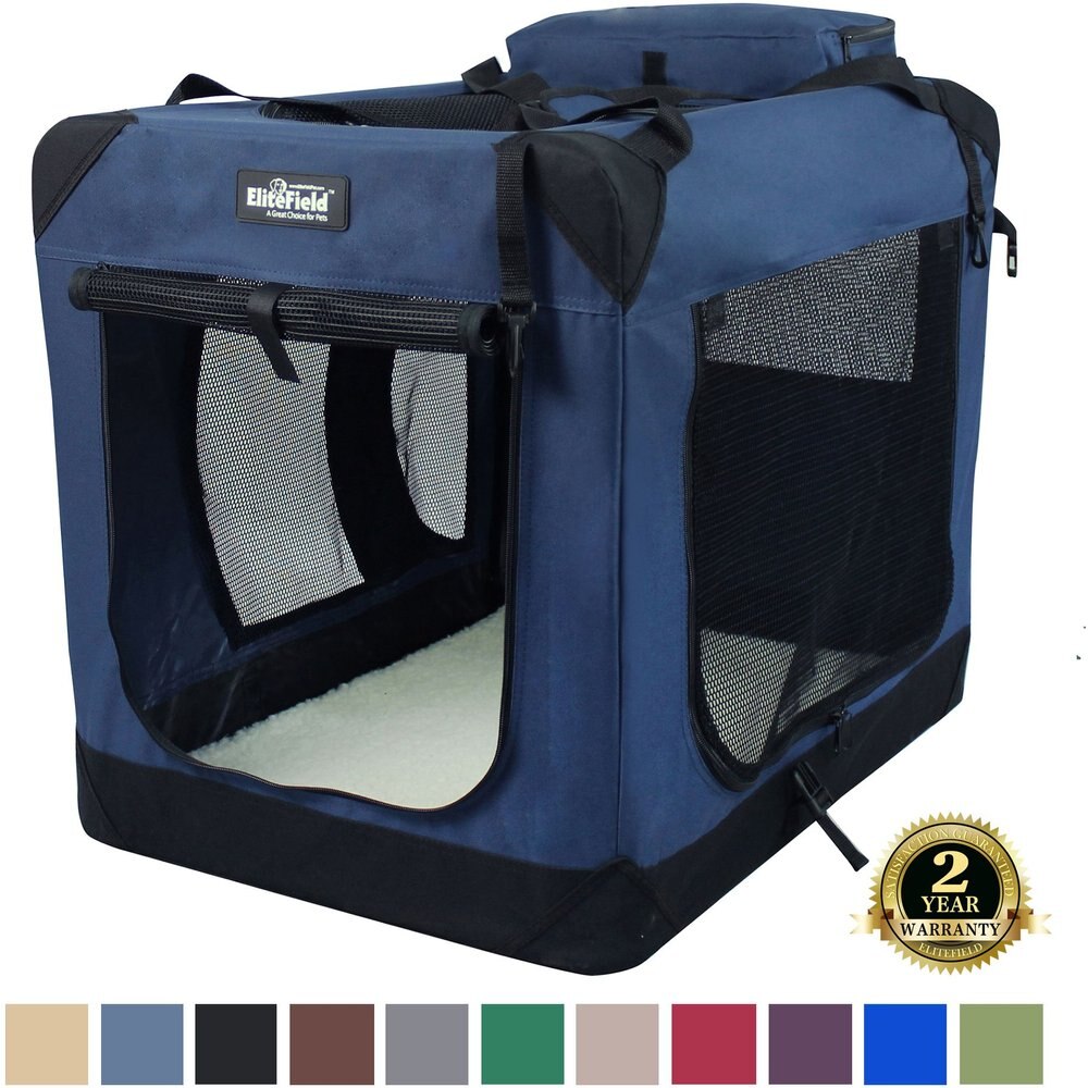 EliteField 3-Door Collapsible Soft-Sided Dog Crate - Blue