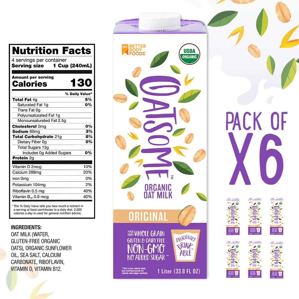 Oatsome Organic Oat Milk. 6 Count 1-Liter Cartons