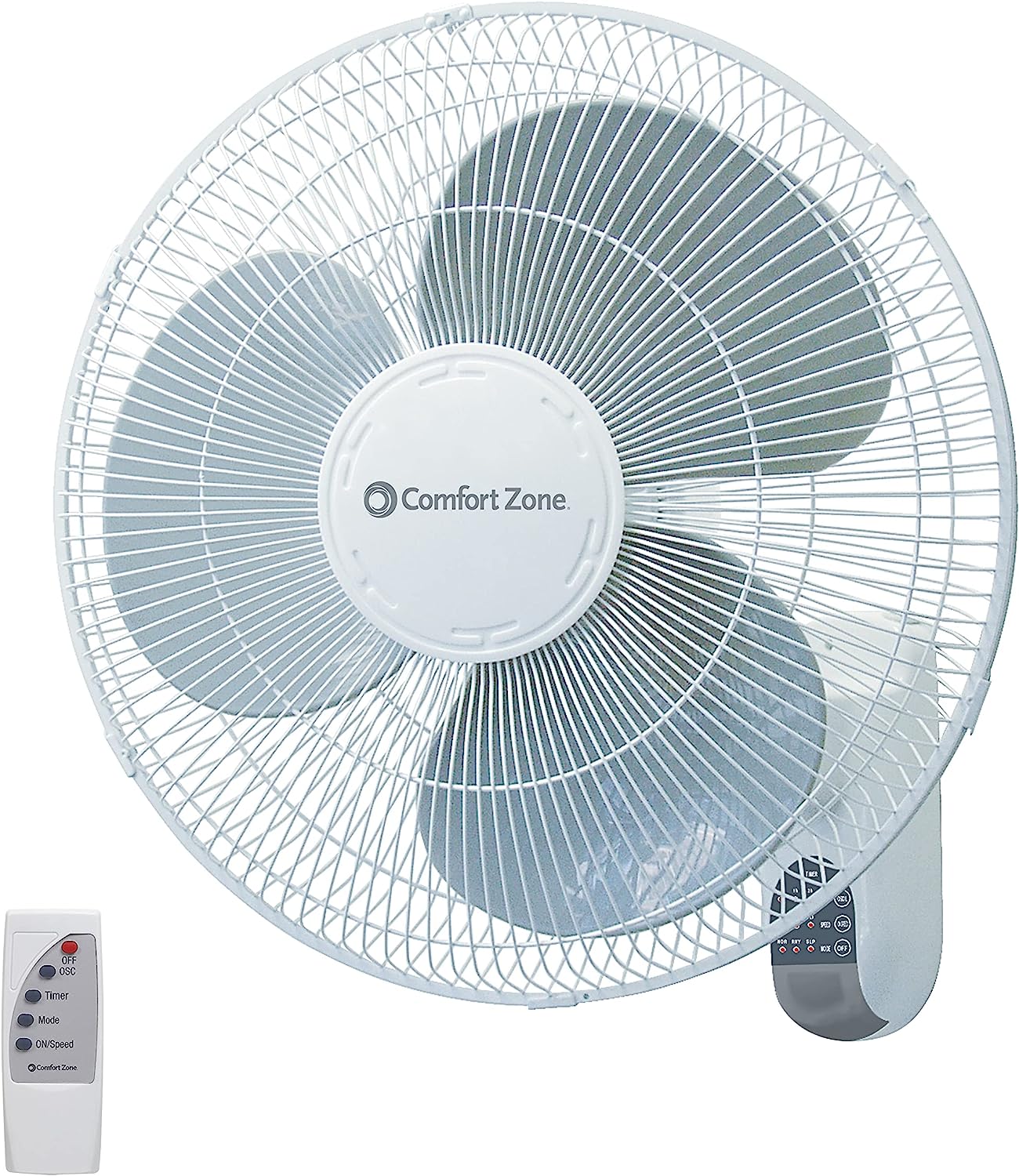Comfort Zone CZ16WR 16″ Quiet 3-Speed Wall Mount Fan with Remote Control. Timer and Adjustable Tilt. White