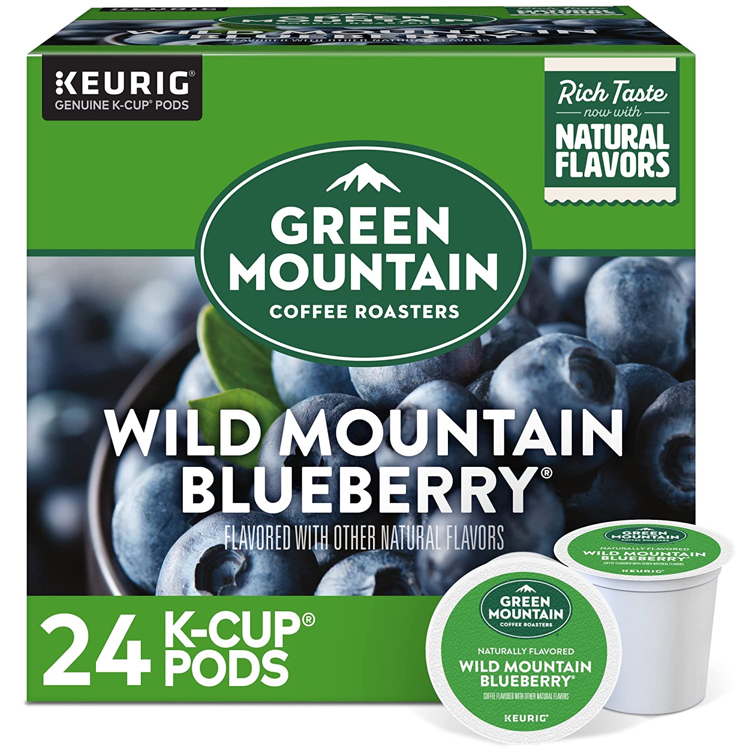 Green Mountain Coffee Roasters Wild Mountain Blueberry. Single-Serve Keurig K-Cup Pods. Flavored Light Roast Coffee Pods. 96 Count