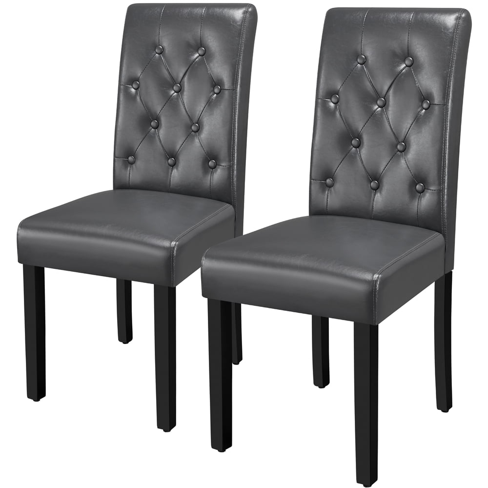 SMILE MART Modern Tufted Padded Dining Chair with Tall Back. Set of 2. Gray
