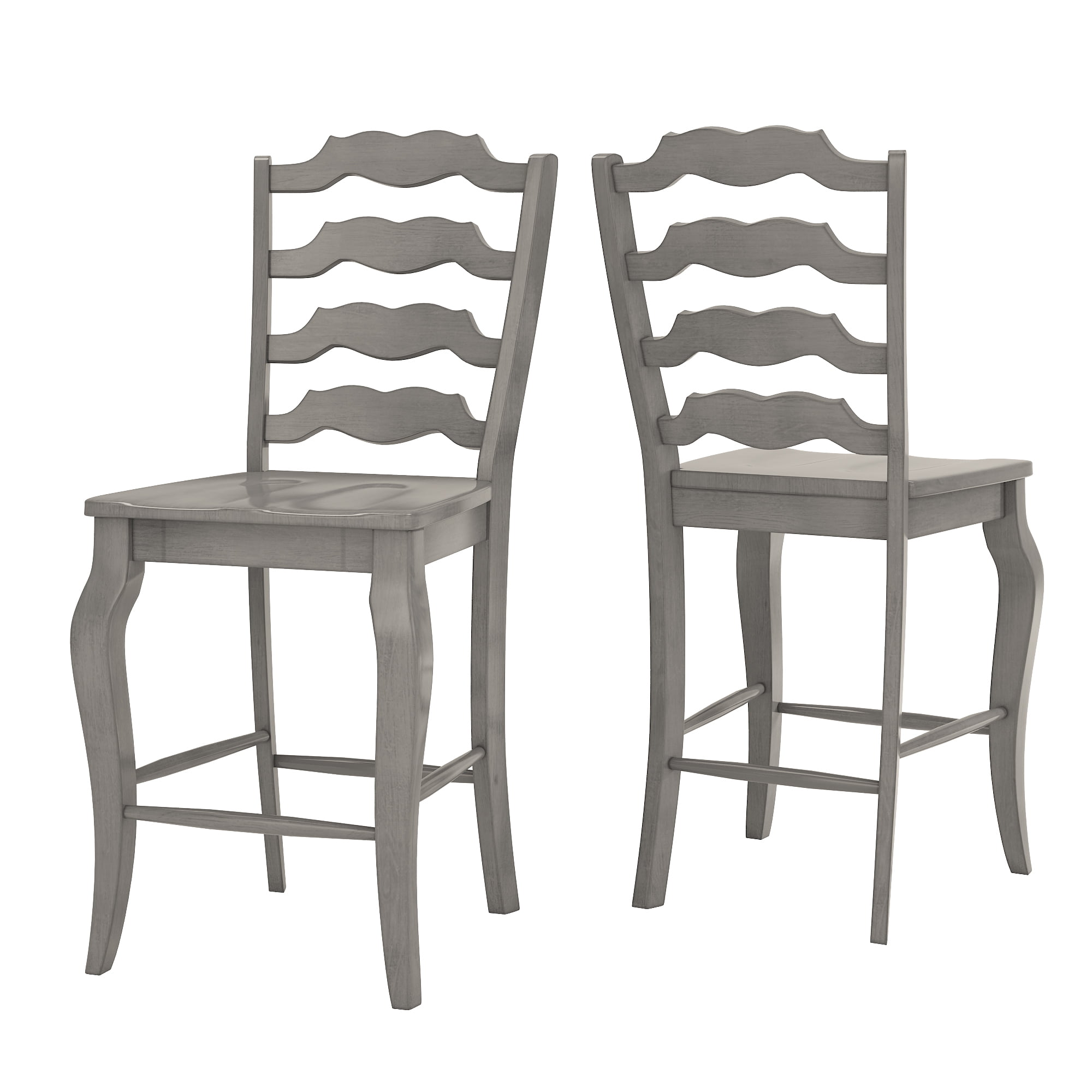 Weston Home Farmhouse Vintage French Ladder Back Solid Wood Counter Height Chair. Set of 2. Antique Grey