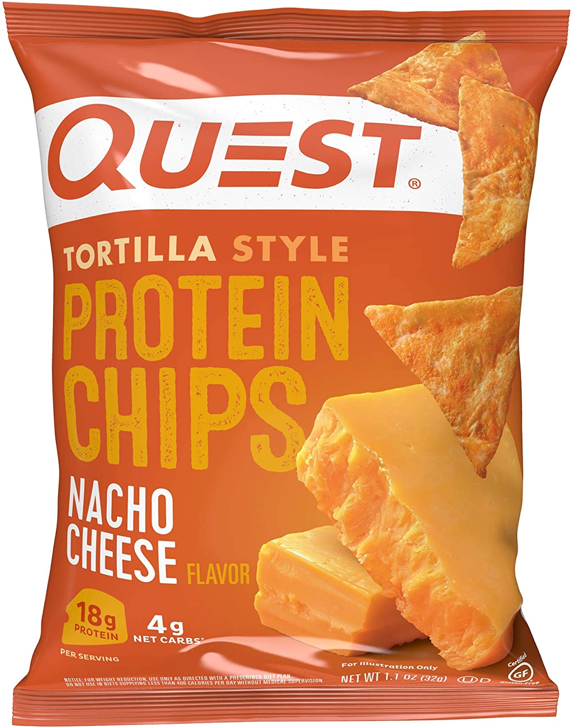 Quest Nutrition Tortilla Style Protein Chips. Low Carb. Nacho Cheese 1.1 Ounce (Pack of 12)