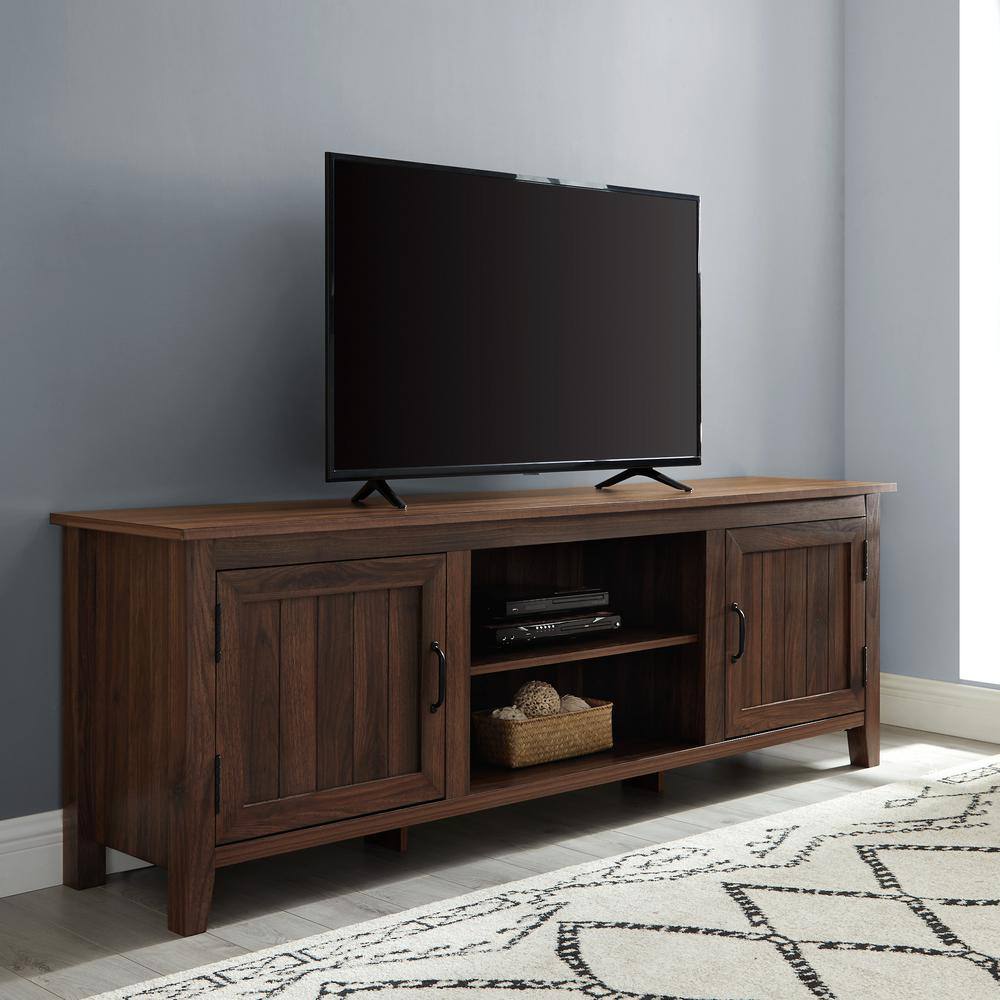 Walker Edison Furniture Company  70 in. Dark Walnut Composite TV Stand Fits TVs Up to 78 in. with Storage Doors