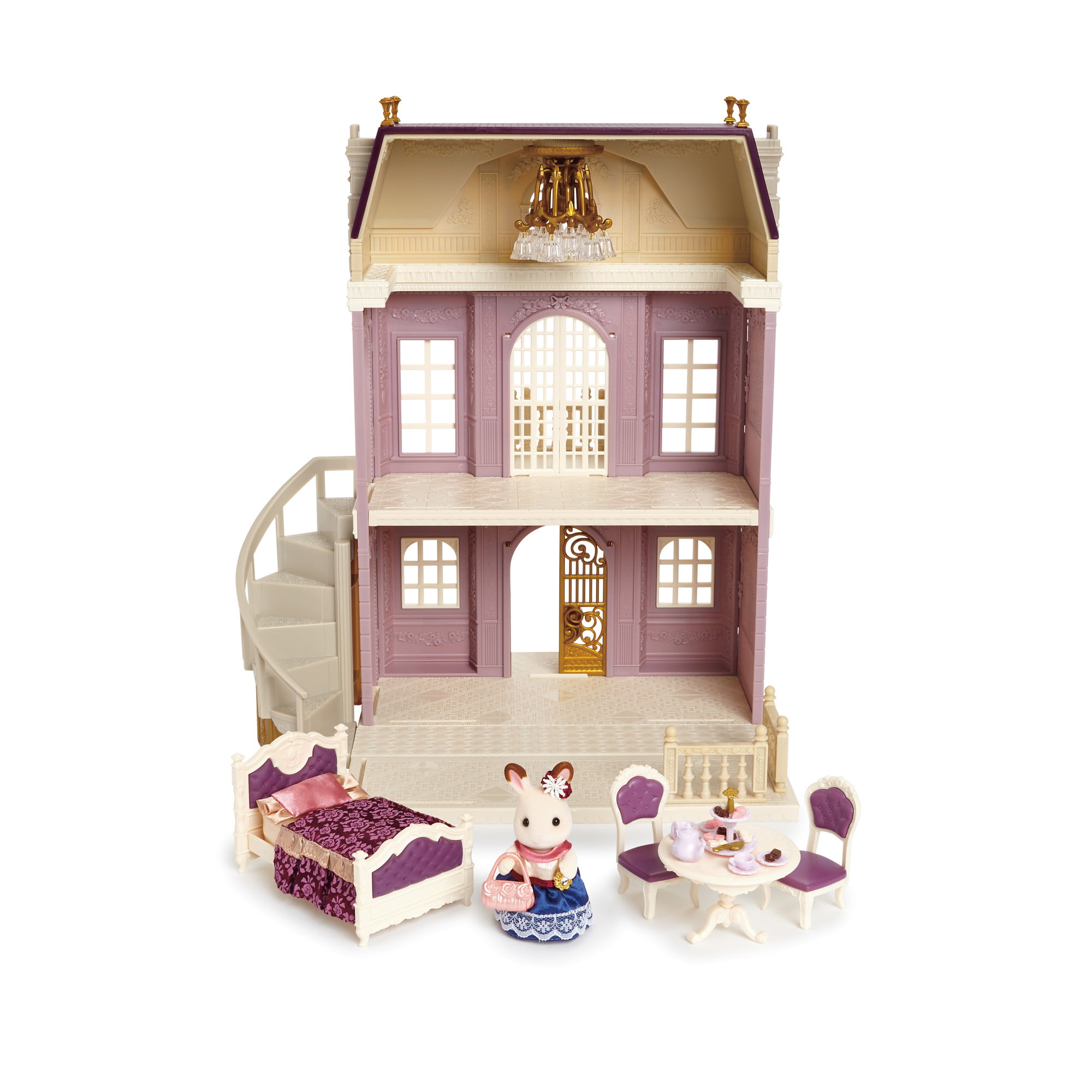 Calico Critters Town Series Elegant Town Manor Gift Set. Dollhouse Playset with Figure. Furniture and Accessories
