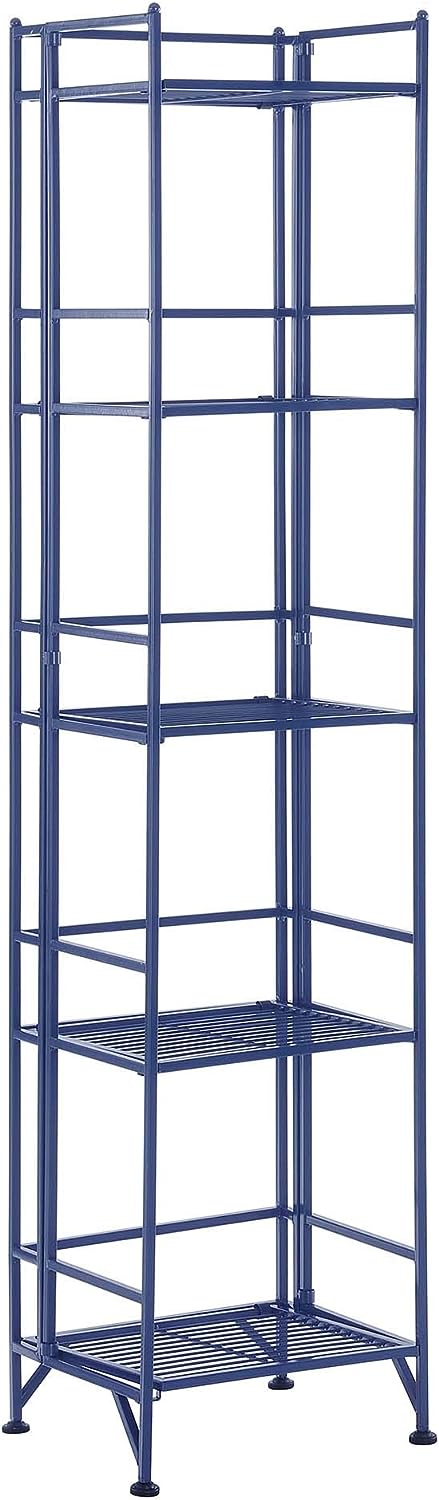 Convenience Concepts Xtra Storage Shelves - 5-Tier Folding Metal Shelving. Modern Shelves for Storage and Display in Living Room. Bathroom. Office. Kitchen. Garage. Cobalt Blue