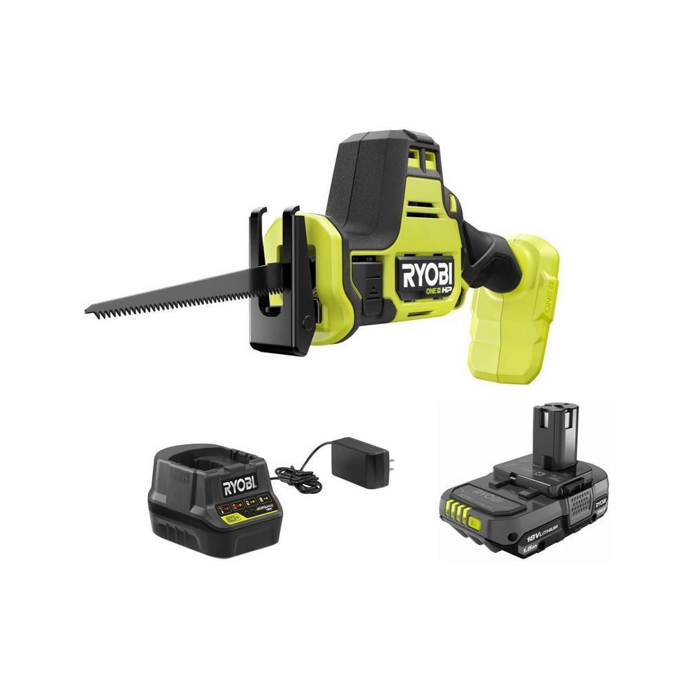 RYOBI Reciprocating Saw PSBRS01K ONE+ HP 18V Brushless Cordless Compact One-Handed with 1.5 Ah Battery and 18V Charger