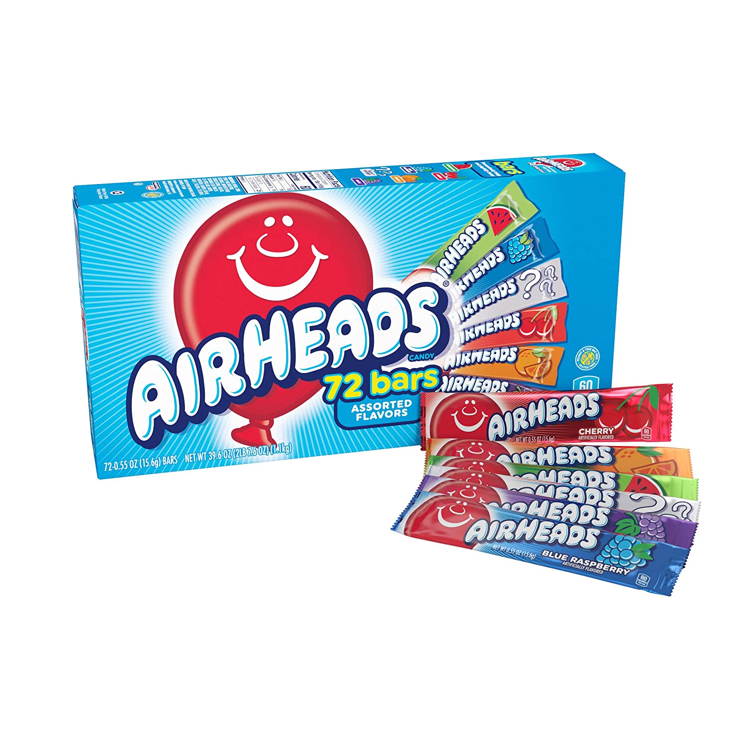 Airheads Candy Bars. Variety Bulk Box. Chewy Full Size Fruit Taffy. Back to School for Kids. Non Melting. Party. 72 Count