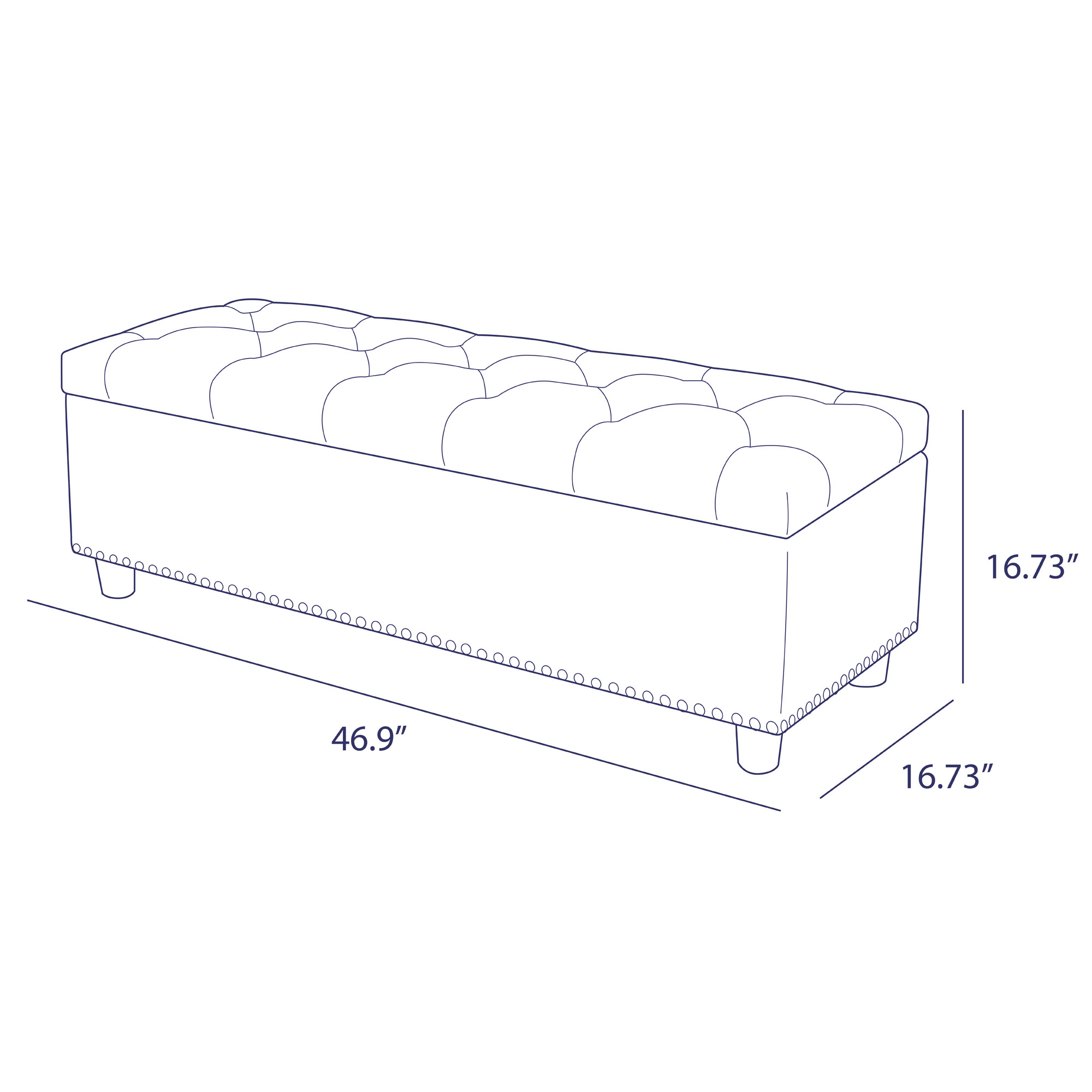 BELLEZE Button-Tufted Storage Ottoman Bench - Brentwood (Blue)