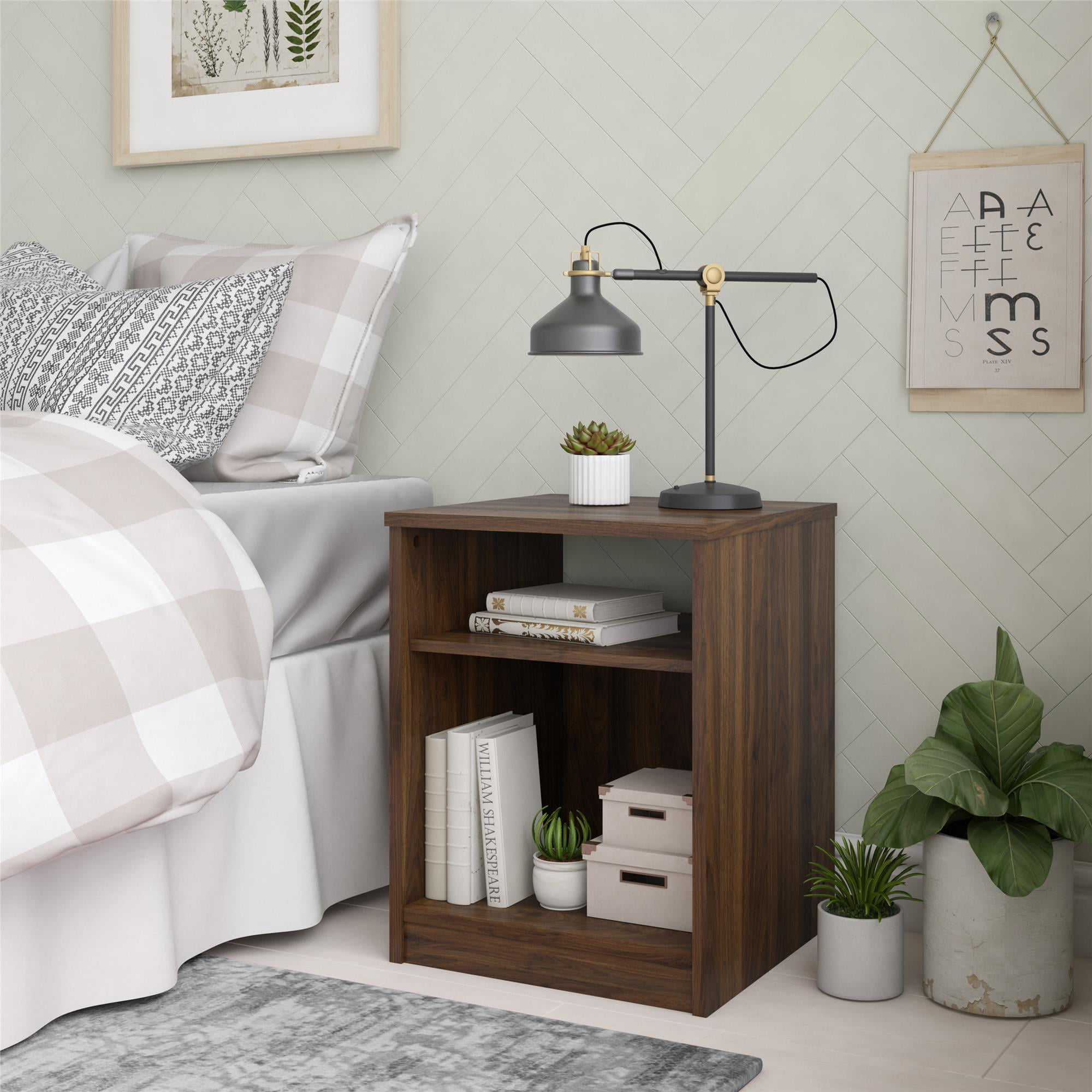 Mainstays Classic Open Shelf Nightstand. Canyon Walnut
