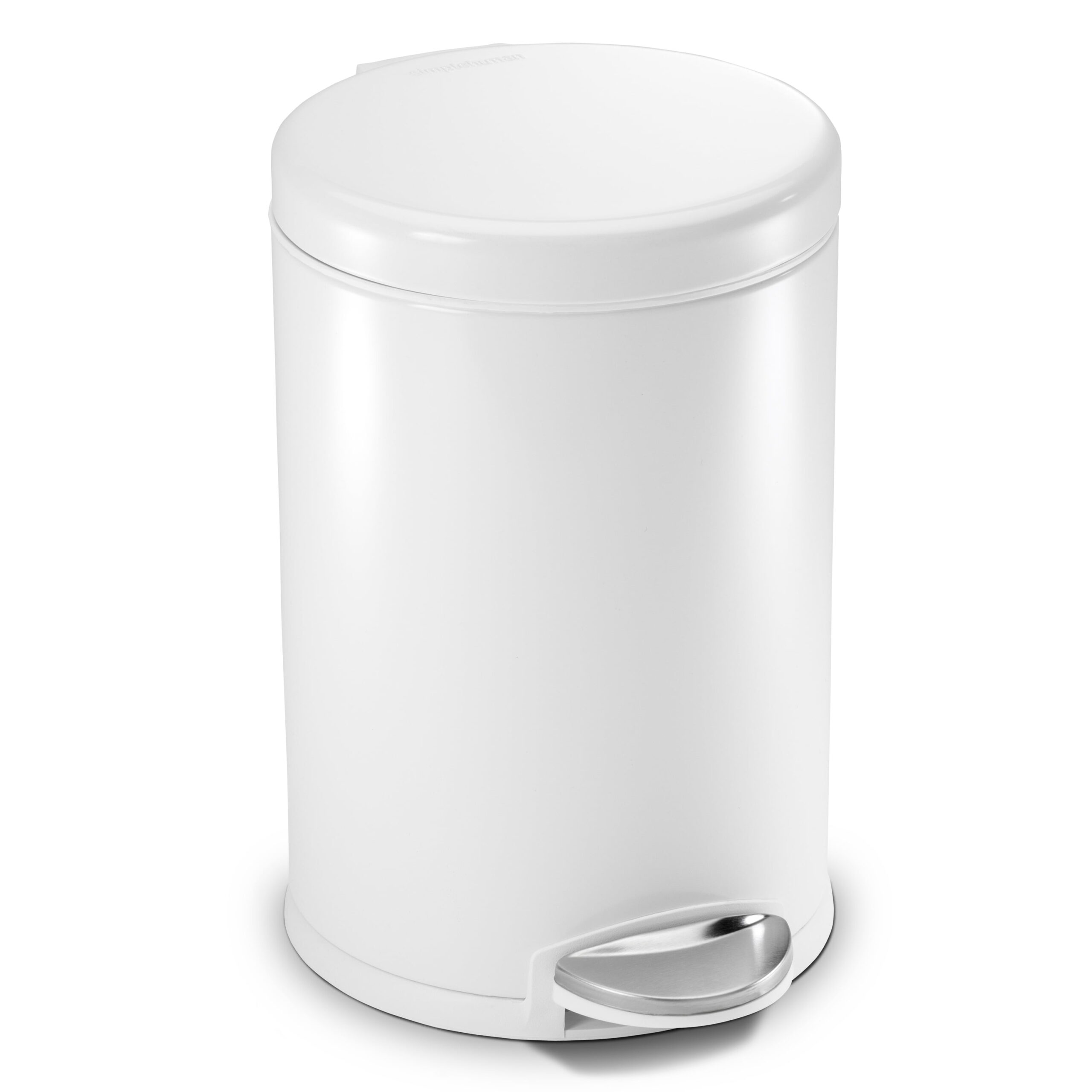 simplehuman Round Step Can 1.2 Gallon Round Bathroom Step Trash Can. White