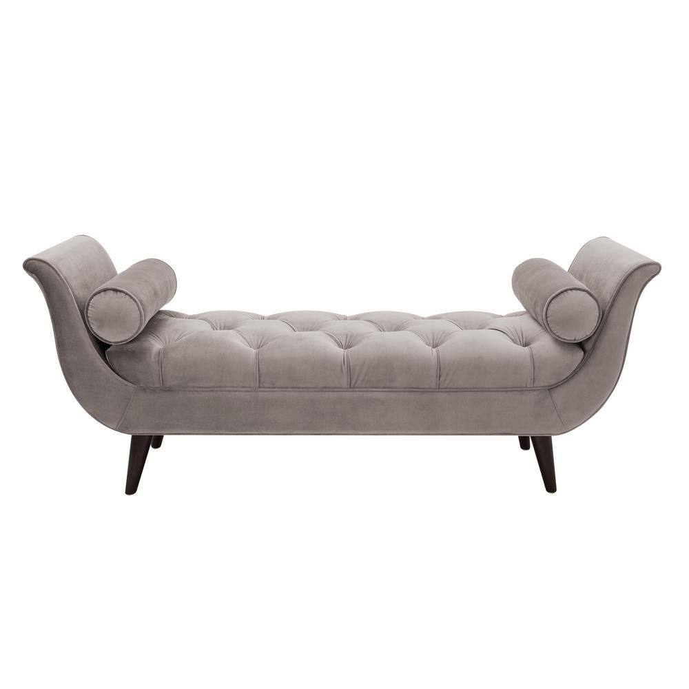 Jennifer Taylor  Alma Tufted Flared Arm Opal Gray Velvet Entryway Bench