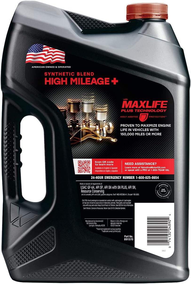 Valvoline High Mileage 150K with Maxlife Plus Technology Motor Oil SAE 5W-20 5 QT