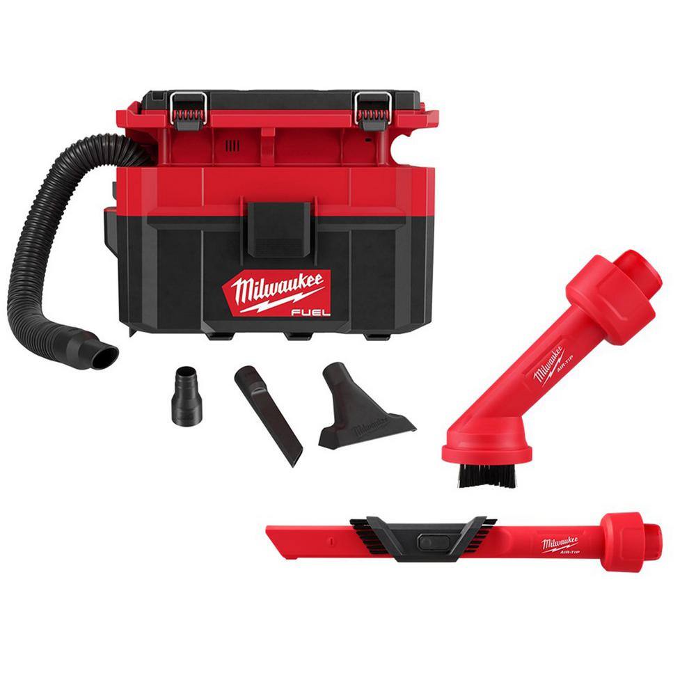 Milwaukee  M18 FUEL PACKOUT Cordless 2.5 Gal. Wet/Dry Vacuum with AIR-TIP 1-1/4 in. - 2-1/2 in. (2-Piece) Brush and Crevice Kit
