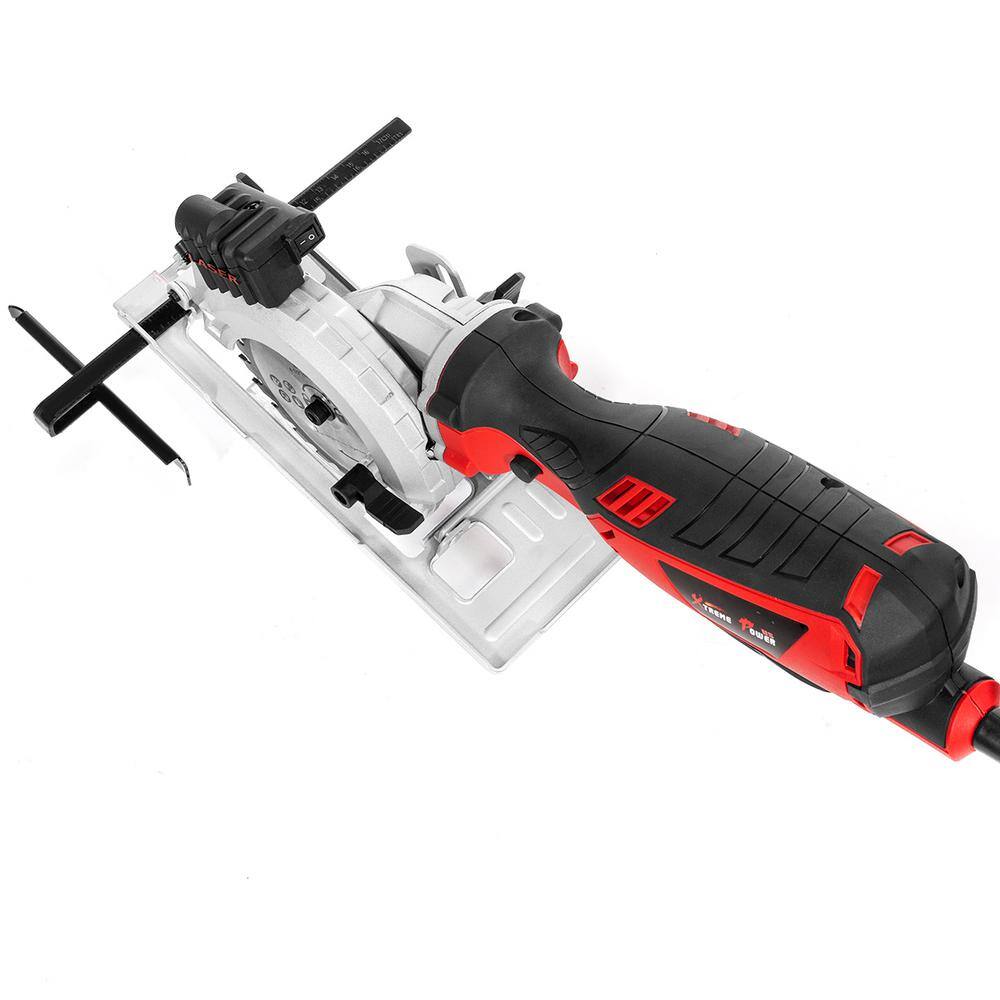 XtremepowerUS 50115-H2 5.88 Amp 4-1/2 in. Corded Worm Drive Circular Saw with 6 Saw Blades and Beam Guide 3500 RPM