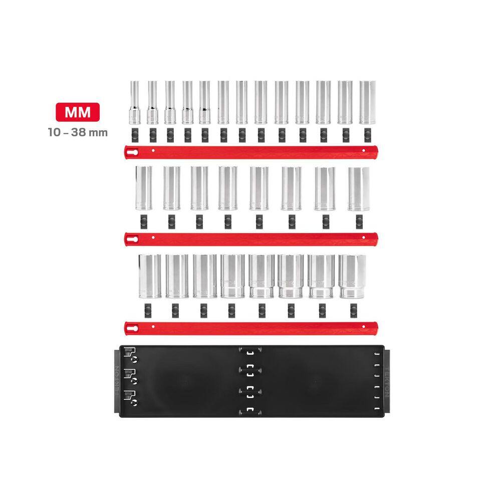 TEKTON SHD92125 1/2 in. Drive Deep 6-Point Socket Set. (29-Piece) (10-38 mm) with Rails
