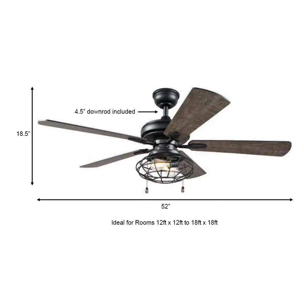 Home Decorators Collection 1003880454 Ellard 52 in. LED Indoor Matte Black Ceiling Fan with Light