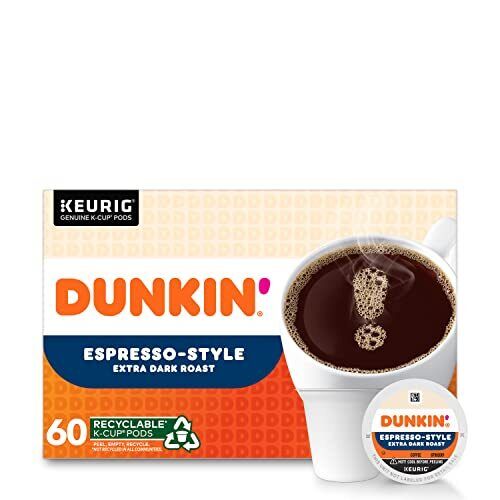 Dunkin- Espresso Style Extra Dark Roast Coffee 60 Keurig K-Cup Pods
