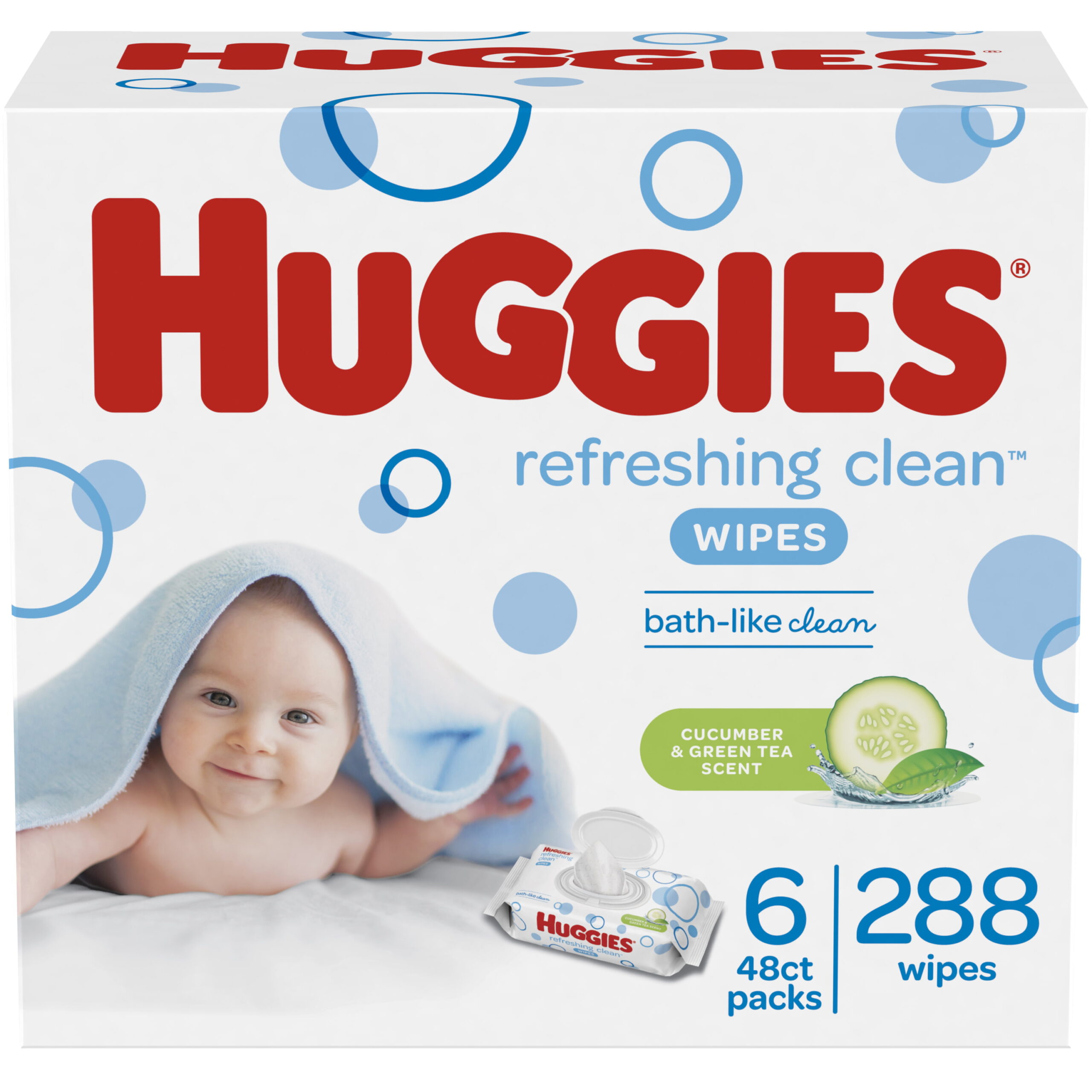 HUGGIES Refreshing Clean Baby Wipes. Disposable Soft Pack (6-Pack. 288 Sheets Total). Scented. Alcohol-free. Hypoallergenic