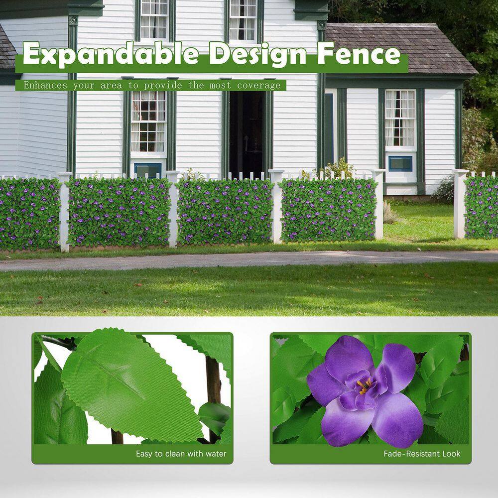 Cisvio D0102HPK7FW Expandable Faux Privacy Fence. Artificial Hedges Screen for Balcony Patio Outdoor with Flower (4-Pack)