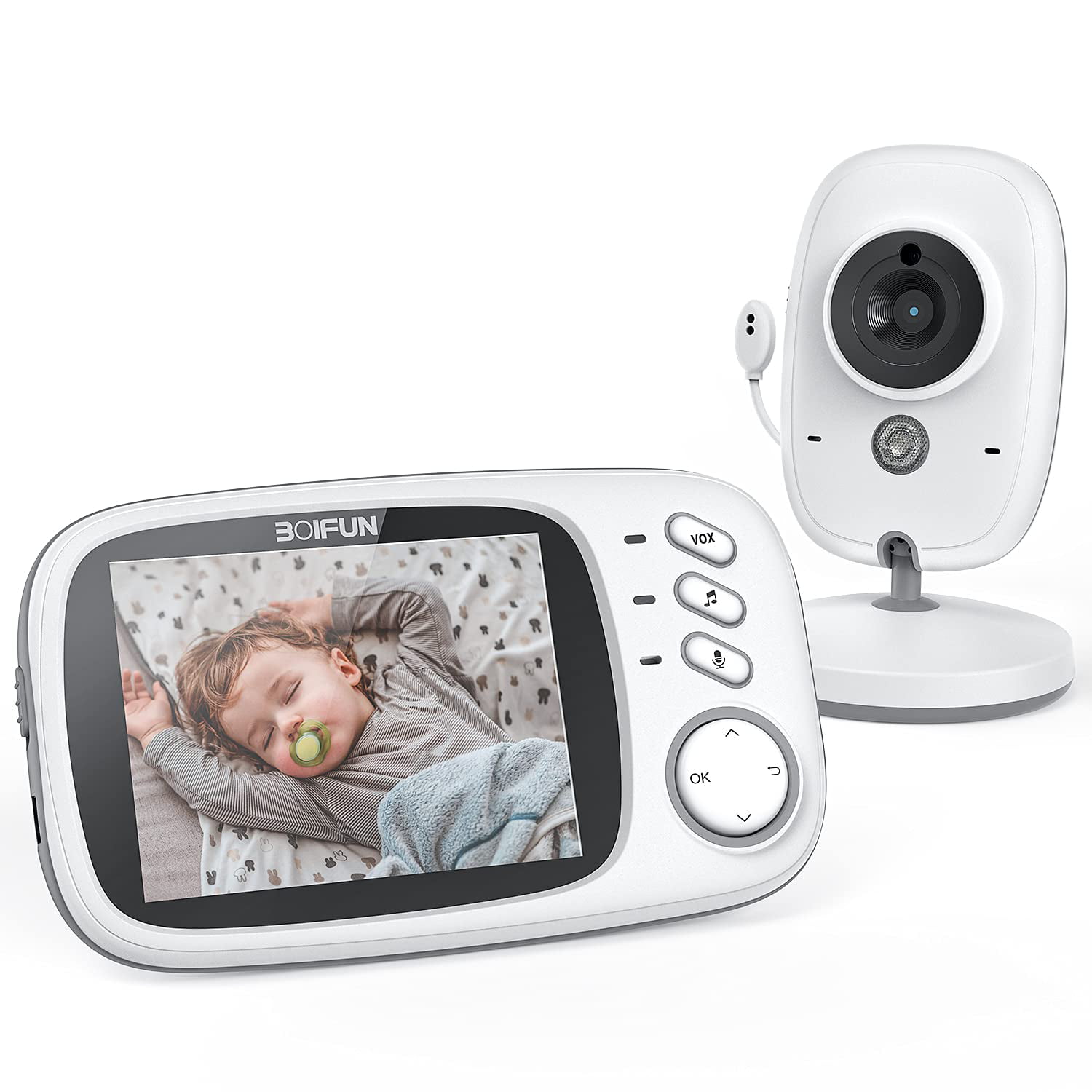 BOIFUN Baby Monitor with Camera and Audio. No WiFi. VOX Mode. Night Vision. 3.2” HD Screen. Two-Way Audio. Baby Camera