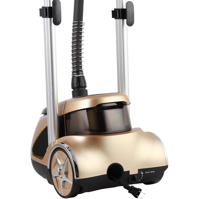 Salav Gold Standing Fabric Steamer Fabric Steamer. Stainless Steel Steam Plate. Retractable Power Cord. 1.8L (60.8 oz) Water Tank. 1500 watts