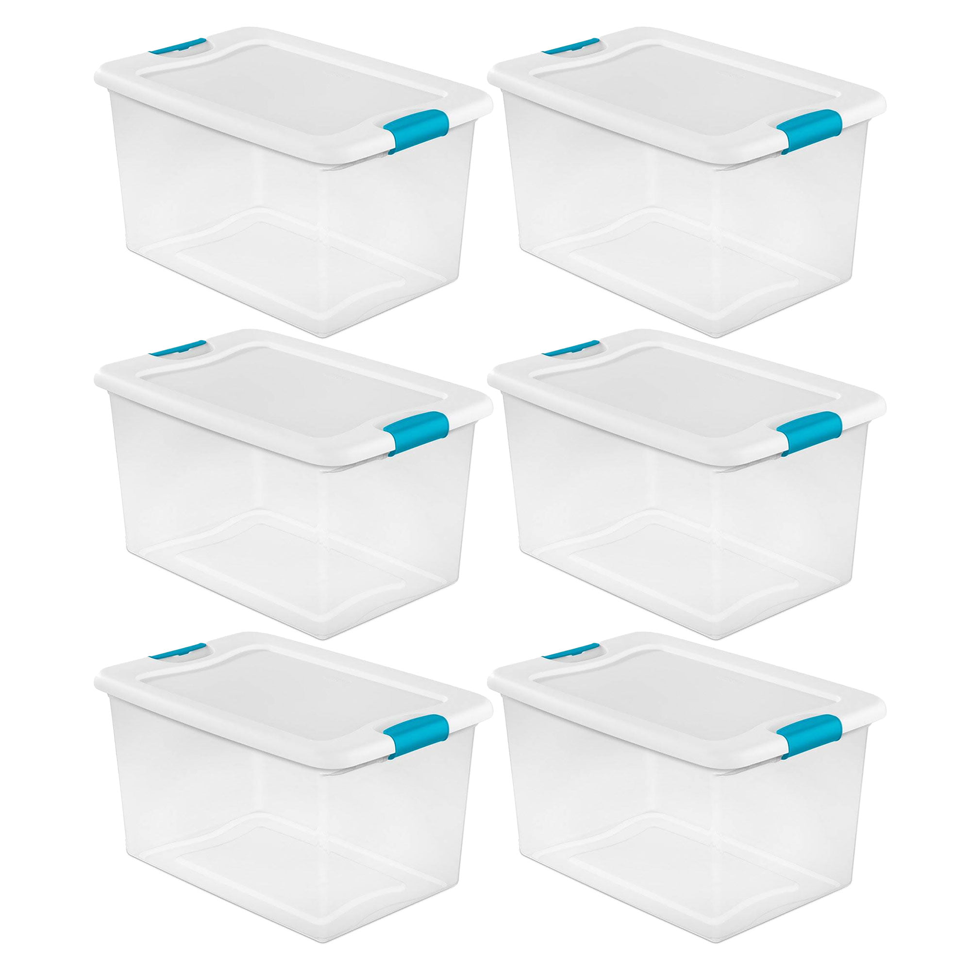 Sterilite 64 Quart Clear Plastic Storage Bin with White Latch Lid. 6 Pack