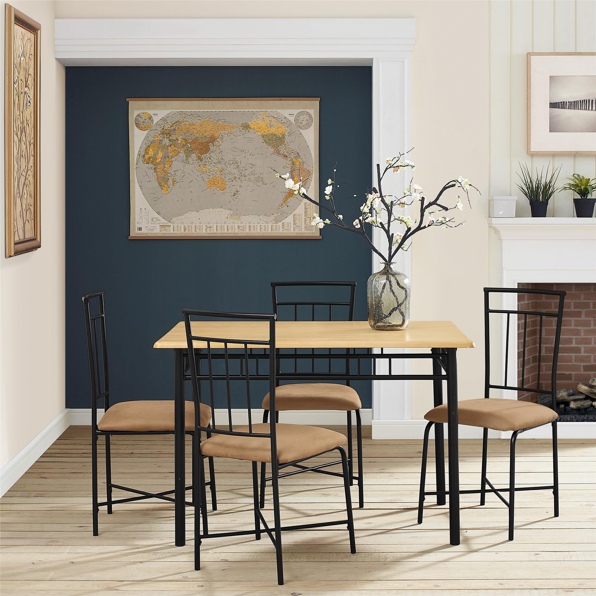 Mainstays Louise Traditional 5-Piece Wood & Metal Dining Set. Natural
