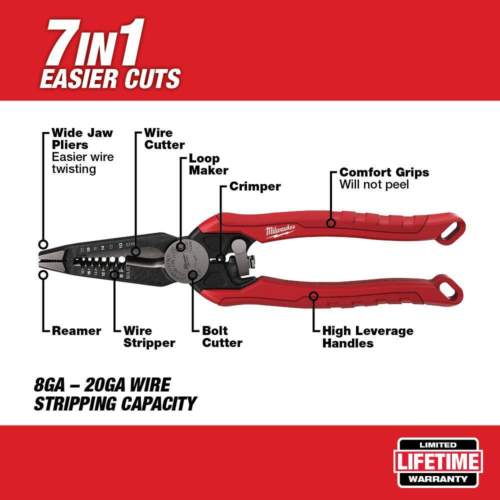 Milwaukee 48-22-4195-48-22-3078 100 ft. Polyester Fish Tape with Flexible Metal Leader with 7-in-1 Combination Wire Strippers Pliers